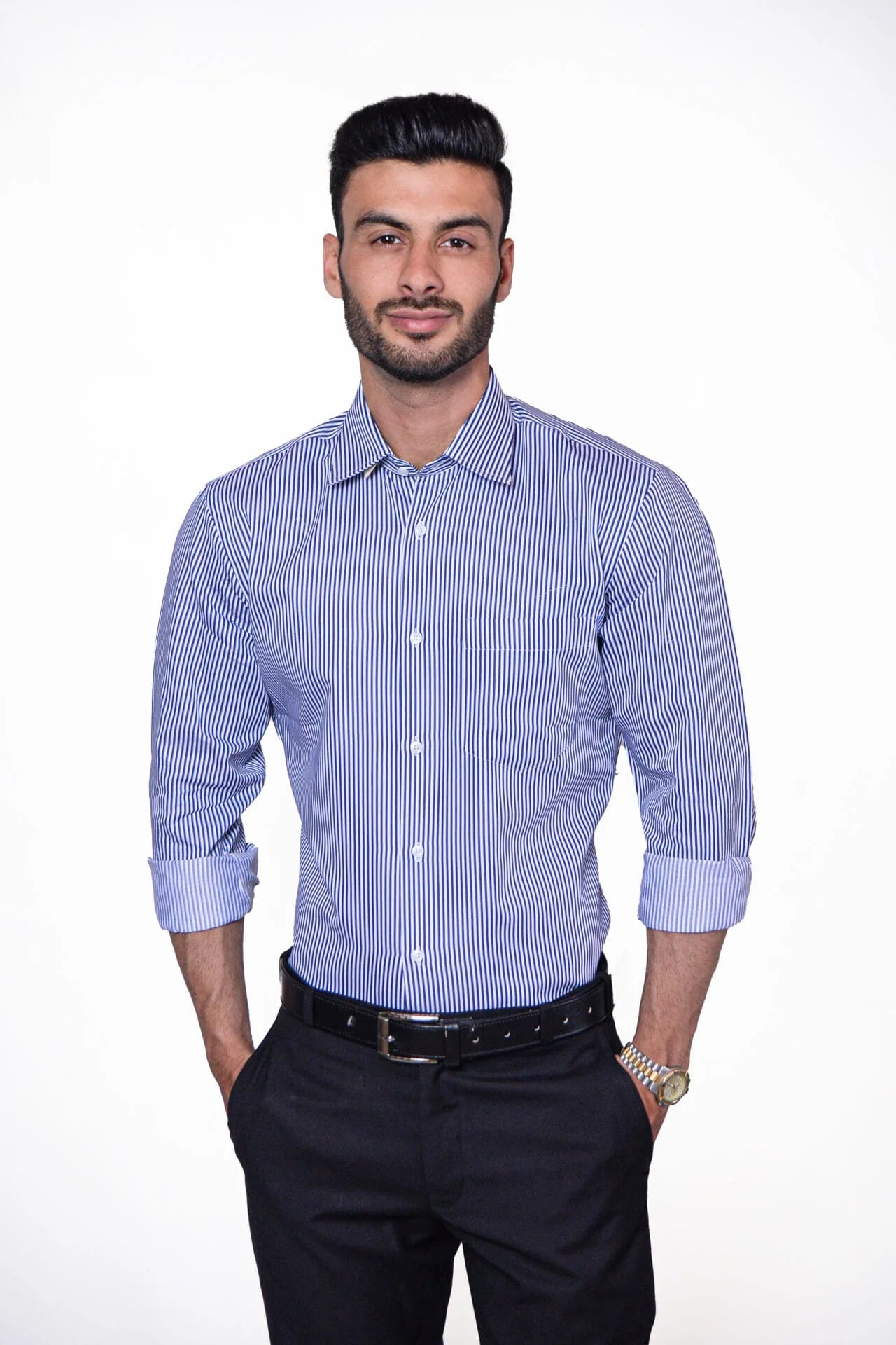 Firdous White & Blue Lining Men’s Formal Shirt Cotton